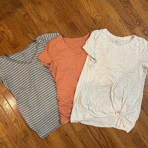 Motherhood Maternity Casual Tops - Striped Gray, Solid Orange, Speckled White